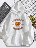 Halloween Smile Pumpkim Print Lined Plush Hoodies for Women