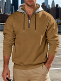 Men's Autumn Casual Half-Zip Drawstring Contrast Color Fleece Hoodies