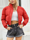 Women's Winter Solid Long-sleeved Cropped Puffer Coats
