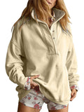 Women's Autumn Solid Color Buttons Pullover Casual Long Sleeve Sweatshirts