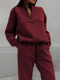 Women's Casual Solid Color Zip Up Pullover Sweatshirts & Sweatpants Outfit