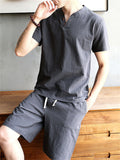 Men's Summer Vacation 2-Pieces V Neck Short Sleeve Loose Sets