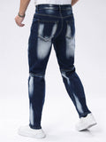 Men's Slim Fit Distressed Ripped Jeans with Patches for Casual Daily Wear