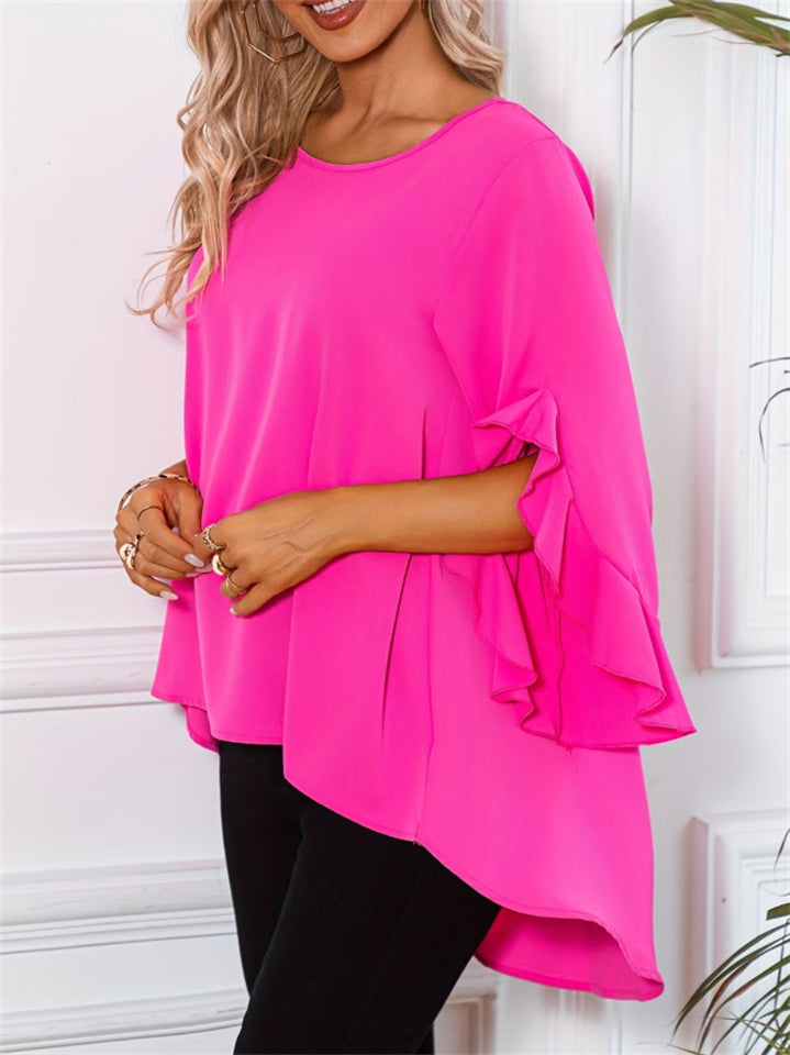 Women Ruffled Sleeve Loose Fit Chiffon Blouse Casual Elegant Shirts