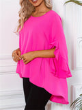 Women Ruffled Sleeve Loose Fit Chiffon Blouse Casual Elegant Shirts