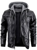 Men's Retro Streetwear Faux Leather Drawstring Thermal Lined Hooded Coats