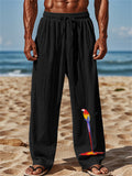 Mens' Parrot Print Elastic Waist Drawstring Wide Leg Pants