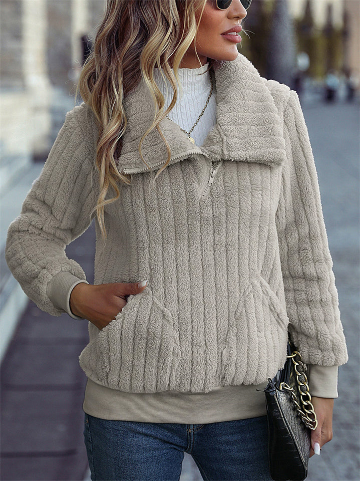 Women's Autumn Solid Color Soft Pit Stripe Lapel Long Sleeve Coats