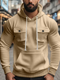 Men's Solid Color Casual Pullover Cargo Hoodies with Pockets
