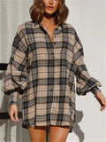Women's Casual Plaid Puffed Long Sleeve Blouses