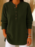 Women's Autumn Corduroy Solid Color  Buttons Pullover Long Sleeve Shirts