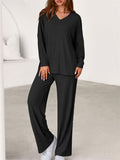 Women's Autumn V Neck Drop Shoulder Long Sleeve Loose Solid Color Outfit
