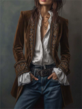 W‌omen's Piping Patchwork Vintage Velvet Jacket