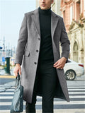 British Style Lapel Long Sleeve Single Breasted Long Coats for Men