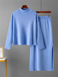 Elegant Crew Neck Knitted Sweater + Side Slit Skirt