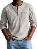 Men's Casual O-Neck Pocket Long Sleeve Top Shirt