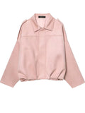 ‌Women's Faux Suede Short Loose Fit Stand Collar Jacket‌s