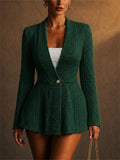 Women Elegant One Button Slim Fit Cable Knit Peplum Blazers