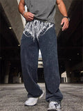 Men's Casual Printed Sports Elastic Waist Wide Leg Straight Trousers