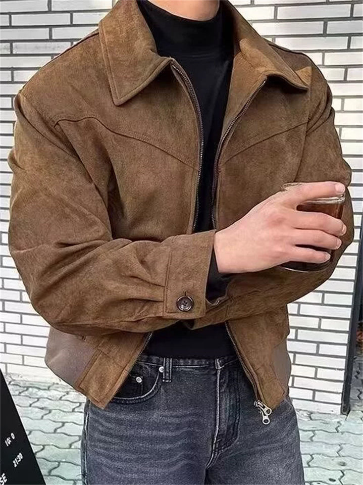 Men's Vintage Autumn Solid Color Faux Suede Lapel Jackets