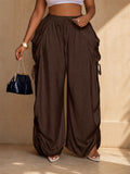 Womens Baggy Wide Leg Ruched Drawstring Cargo Pants