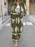 Women's Casual Ethnic Style Printed Long Sleeve Top & Wide Leg Pants Set