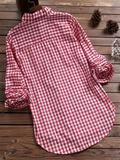 Retro Plaid Lapel Button Long Sleeve Mid-Length Shirt for Women