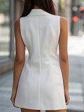 Women's Chic Summer White Single Breasted Sleeveless Slim Fit Dress