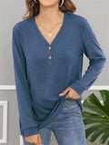Women's Autumn V Neck Buttons Pullover Casual Long Sleeve Shirts