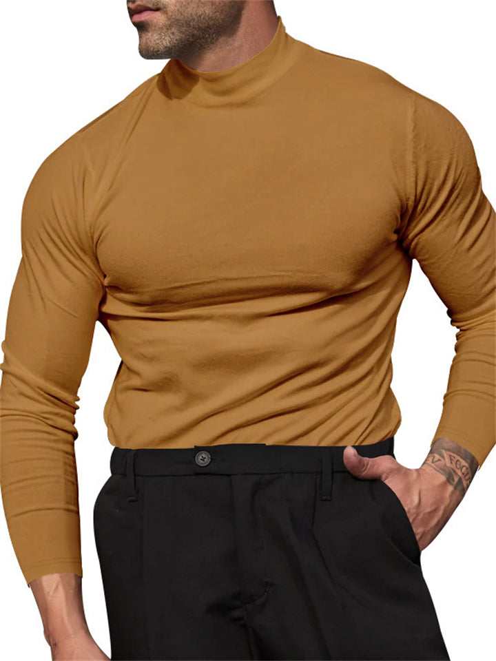 Men's Autumn Solid Color Semi High Neck Long-sleeve Undershirts