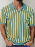 Men's  Summer Contrast Color Striped Pullover Knitted Polo Shirts
