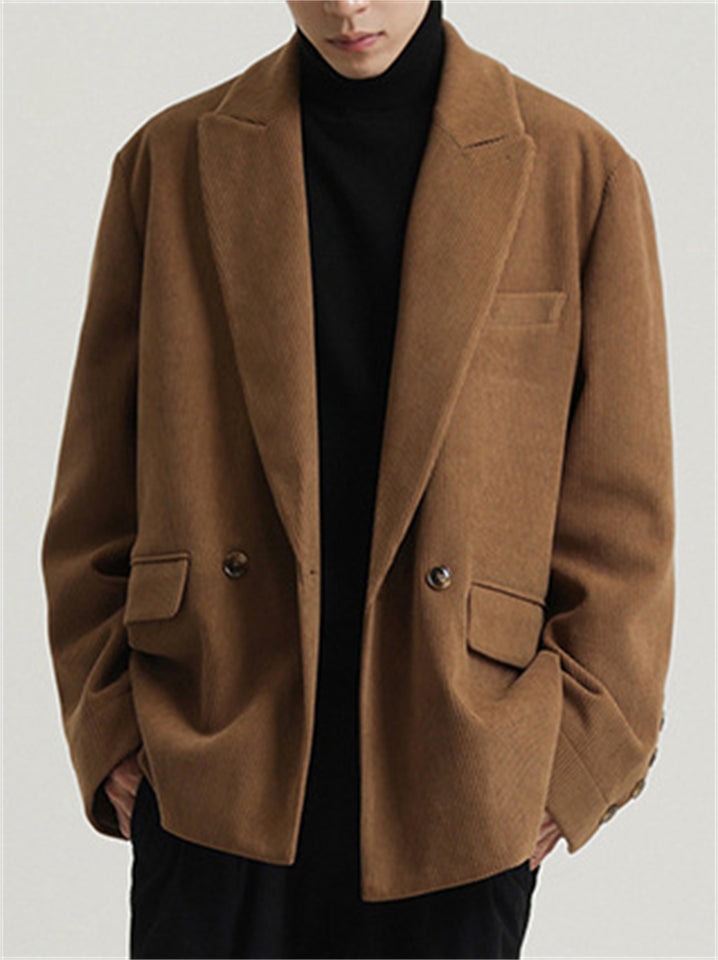 Men's Thicken Corduroy Vintage  Solid Color Double Breasted Suit Jackets