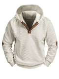 Men's Waffle-Knit Long Sleeve Casual Hoodie with Elbow Patches