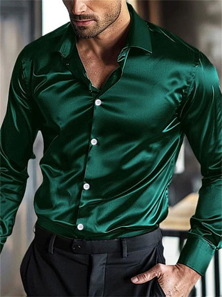 Men's Casual Drape Button Up Shiny Dress Shirts