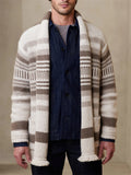 Men's Stylish Beige Stripe Cardigan Knitted Sweaters