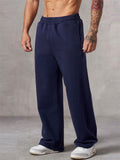 Men's Casual Solid Color Mid Waist Elastic Sporty Straight Wide Leg Trousers