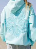 Women's Solid Color Floral Embroidery Long Sleeve Hoodie