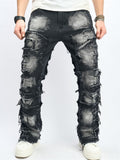Men's High Street Black Patchwork Ripped Distressed Skinny Denim Jeans