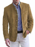 Men's Single Breasted Stand Collar Suede-Like Casual Blazer