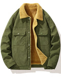 Men's Retro Corduroy Button Up Fleece Lined Workwear Jacket with Flap Pockets