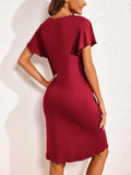 Stretchy Silky V Neck Knee Length Home Dress for Lady