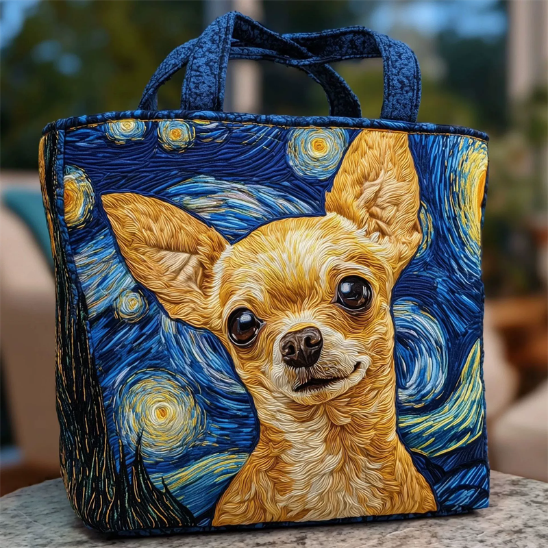 Starry Night Chihuahua Art Tote Bag for Women
