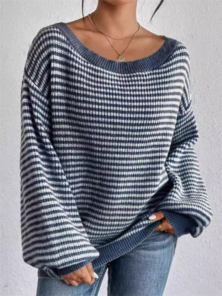 Women's Autumn Elegant Sabrina Collar Contrast Color Sweaters