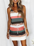 Striped Lace-up Drawstring Relaxed Sundress for Ladies