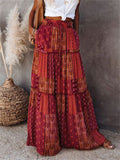 Boho Style Female Layered Paisley Printed Skirt with Pockets