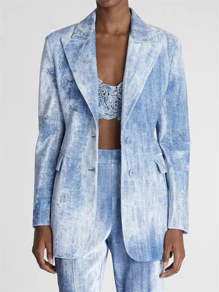 Women's 2Pcs Long Sleeve Lapel Single Breasted Gradient Suit & Pants Set