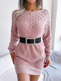 ‌Women's Hollow Out Knitted Sweater Dress with Crochet Detail