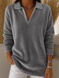 ‌Womens Loose Comfy Lapel V Neck Pullover Sweatshirt‌s