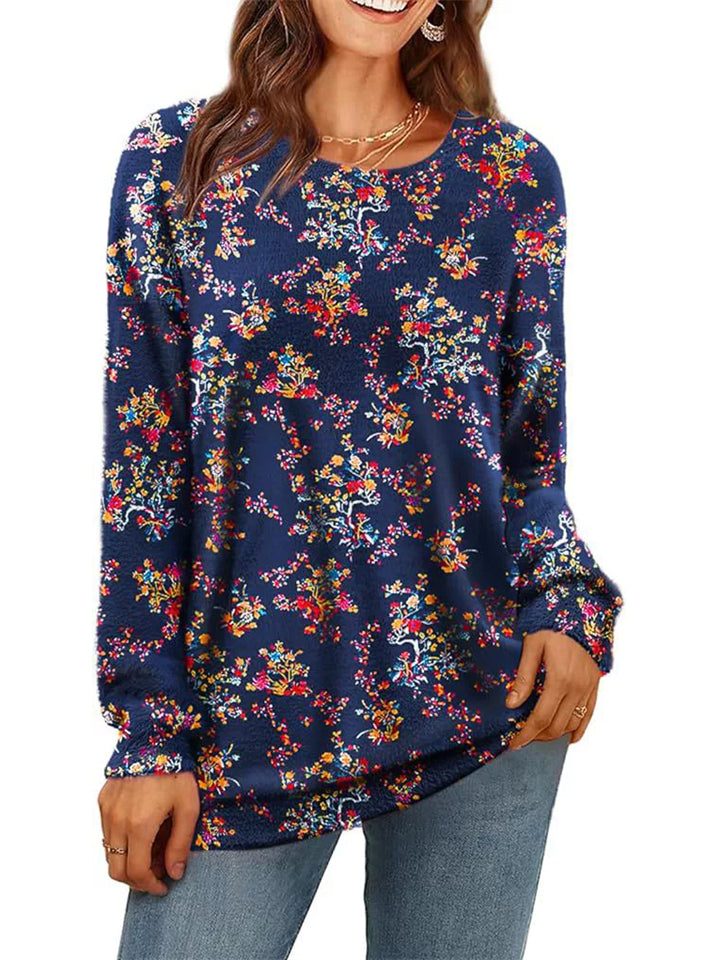 Women's Casual Autumn 3D Digital Printing Round Neck Long-sleeved Shirts