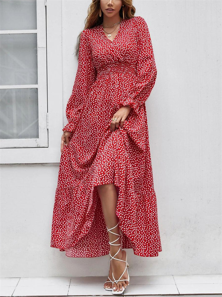 Women's Elegant Boho Style Polka Dots Long Sleeve Dress
